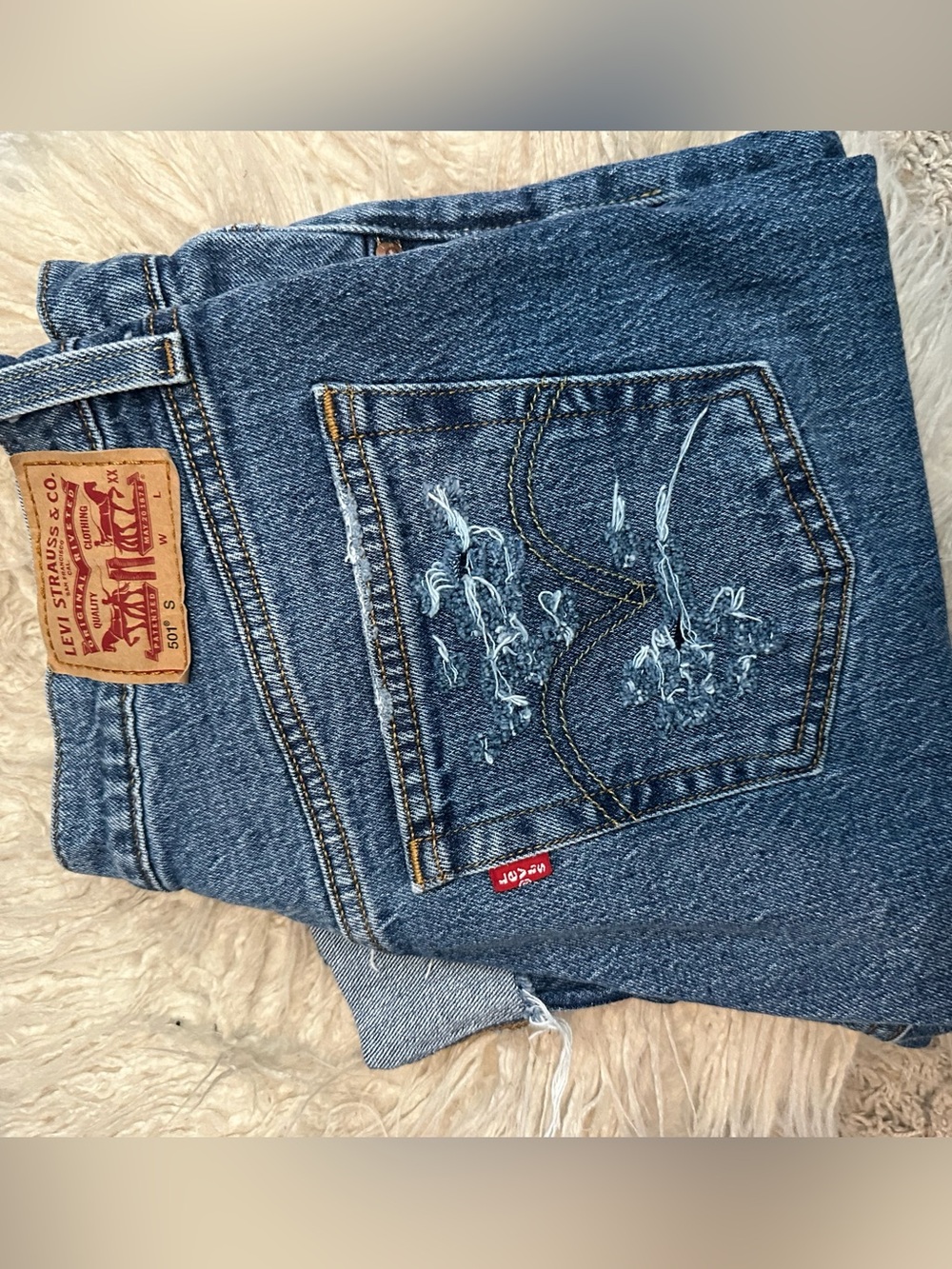 Levi's Woman’s Blue Distressed 501 Original Fit Jeans